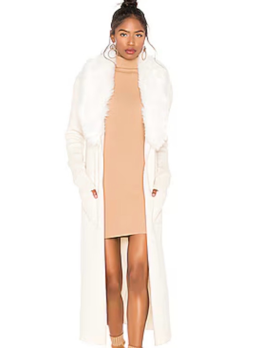 Show Me Your MuMu Lombardi  Ivory Long Faux-Fur Collar Cardigan